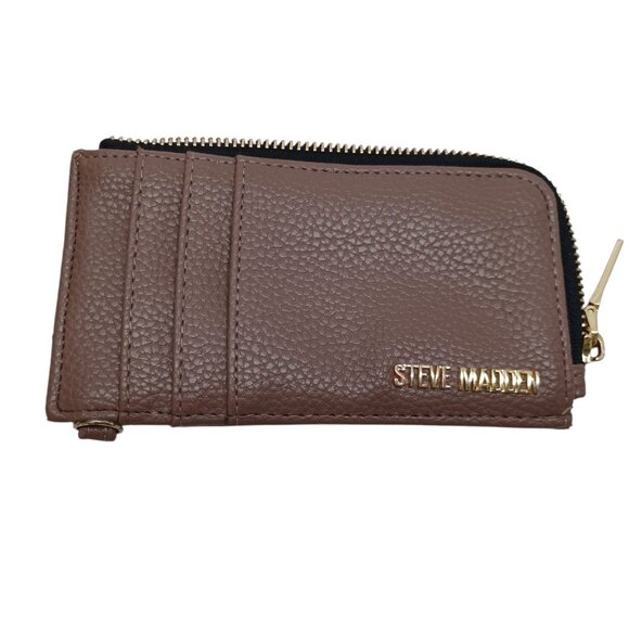 Steve Madden Wallet Small Zip Around Card Taupe Vegan Leather - Picture 10 of 10